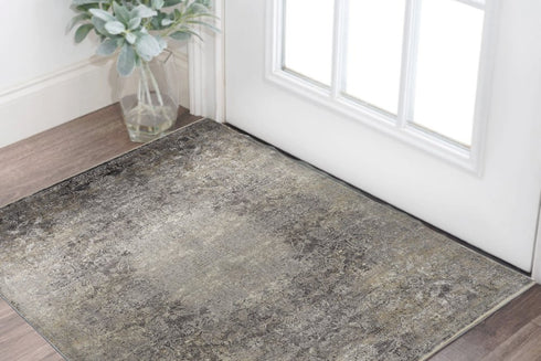 4' X 5' Tan And Gray Oriental Distressed Area Rug